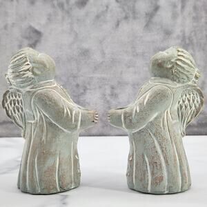 2 Vtg 5" Isabel Bloom Signed Choir Angels 1995 Candle holder cement art figures